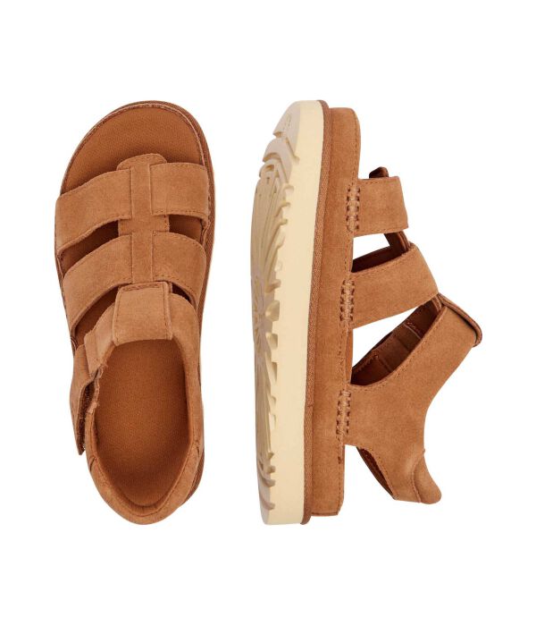 Кожаные сандалии с золотым ремешком Ugg, коричневый — фото 4