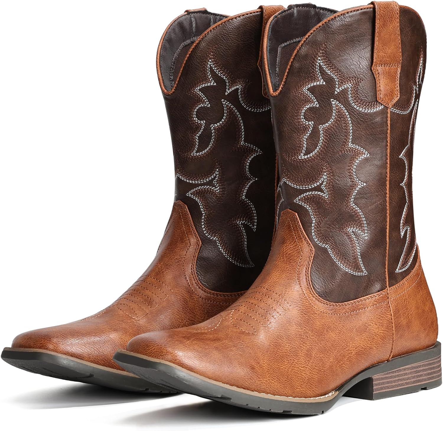 

Мужские ковбойские сапоги IUV с квадратным носком, вестерн-сапоги, прочные ретро-классические с вышивкой, на шнуровке, противоскользящие сельские сапоги, темно-коричневый