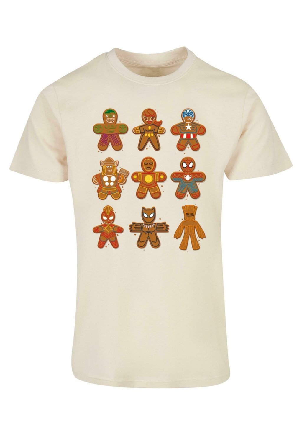 

Футболка с принтом MARVEL UNIVERSE CHRISTMAS GINGERBREAD AVENGERS ABSOLUTE CULT, песочный