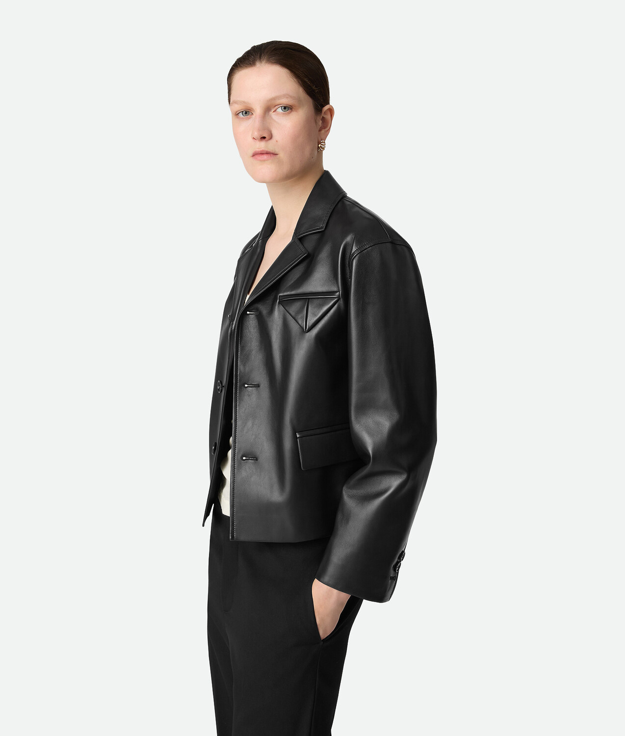 Leather kimono blouson BOTTEGA VENETA, черный — фото 2