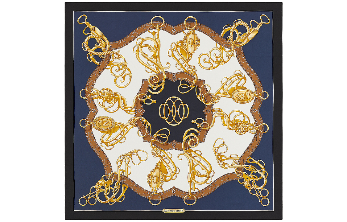 

HERMES Шёлковый шарф унисекс тёмно-синий, Navy Blue