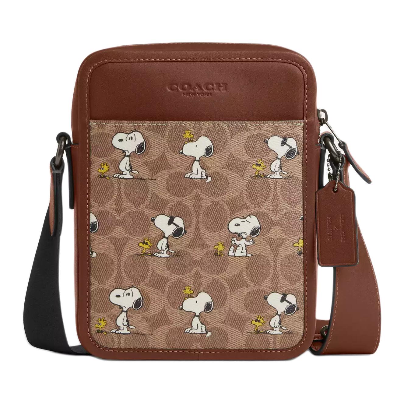

COACH Арахисы Снупи, коллекционная термообработанная холщовая сумка кроссбоди, маленькая мужская наплечная сумка охровая