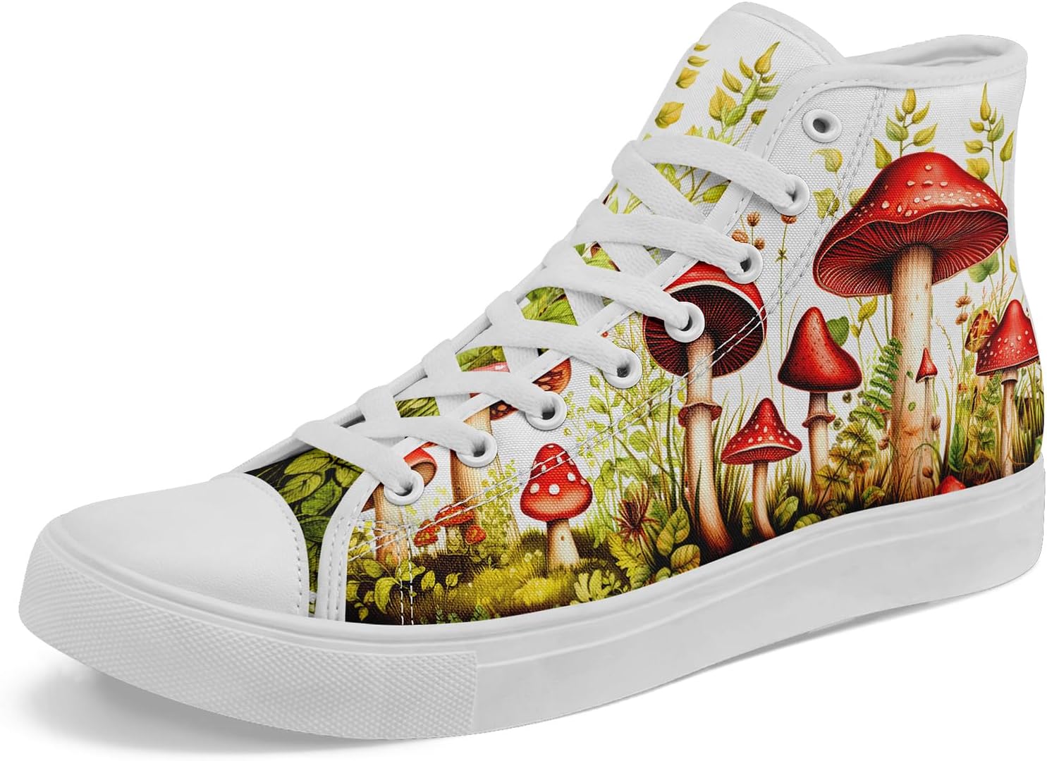 

Высокие кеды на холщовой основе AWSOLE «Грибной лес» для женщин и мужчин, винтажные готические стильные кроссовки с натуральным принтом, повседневная обувь, белый/красный/зеленый/желтый