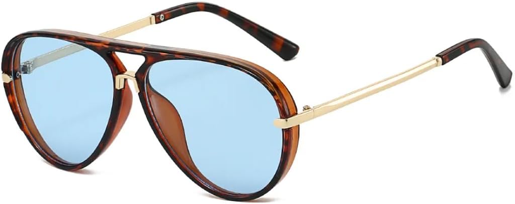 

Модные солнцезащитные очки с двойной перемычкой для женщин, большие солнцезащитные очки в стиле ретро, ​​градиентные, с защитой от УФ-излучения UV400, для мужчин в стиле панк TVTBBVV, Leopard Blue