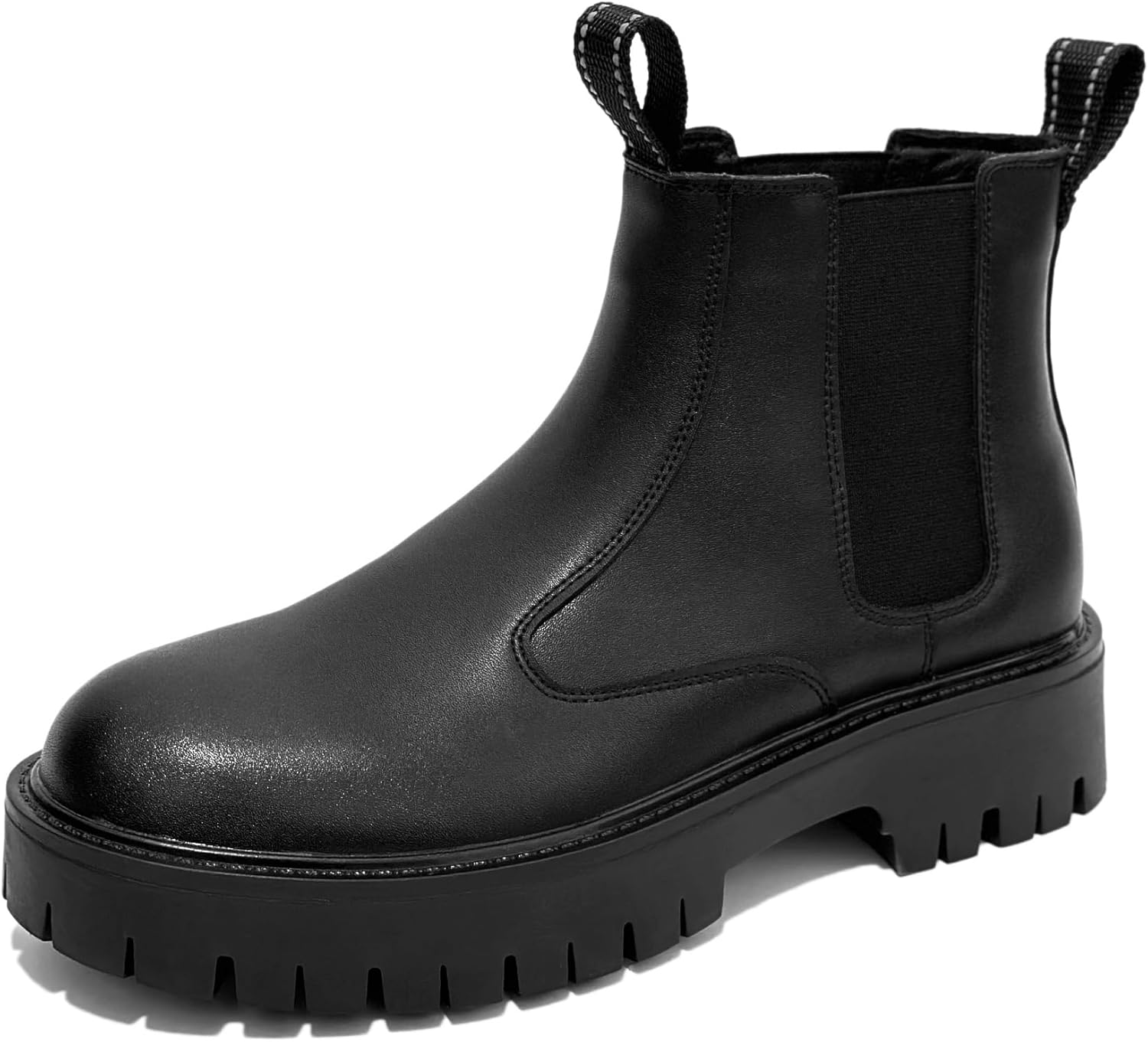 

Мужские ботинки-челси из натуральной кожи, модные, без застежки, деловые формальные, с рифленой подошвой, повседневные, рабочие, ковбойские, на шнуровке, ботинки на щиколотку для мужчин Generic, черный