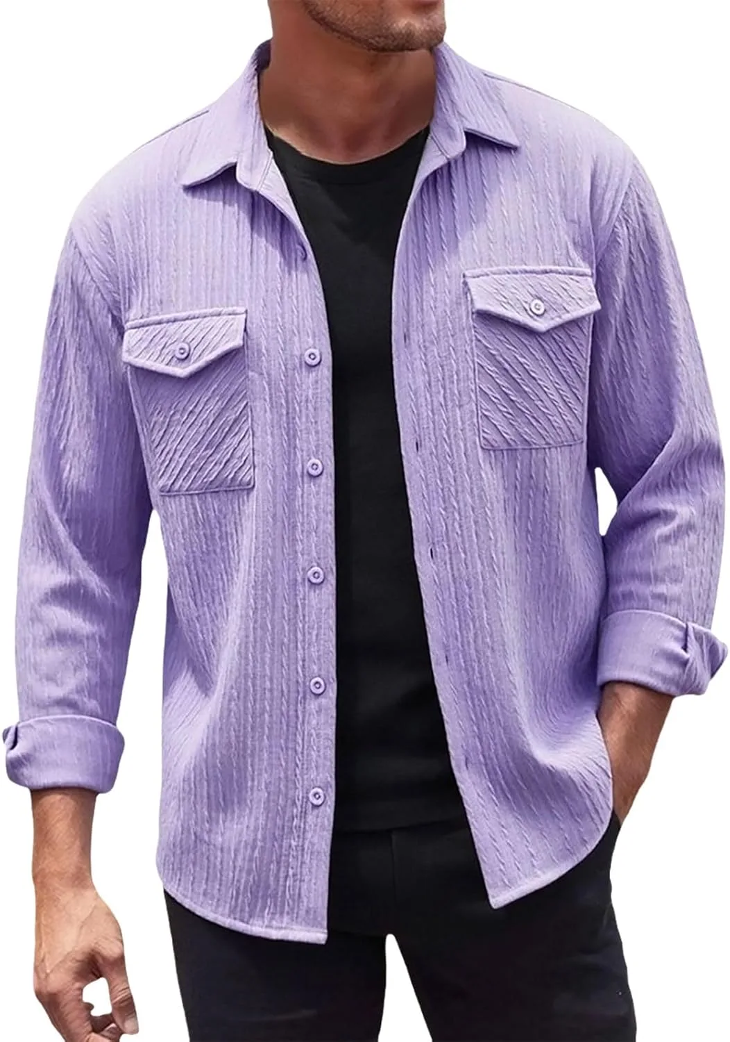 

Мужская рубашка на пуговицах Casual Long Sleeve с воротником Jacquard