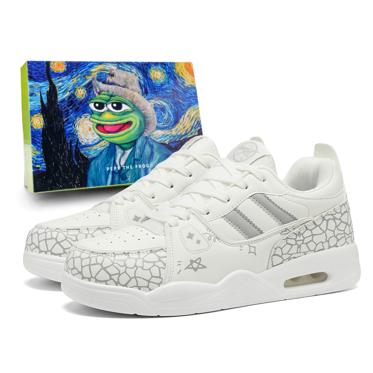 

Pepe The Frog Низкие скейтбордские кроссовки унисекс бело-серые, цвет White Gray