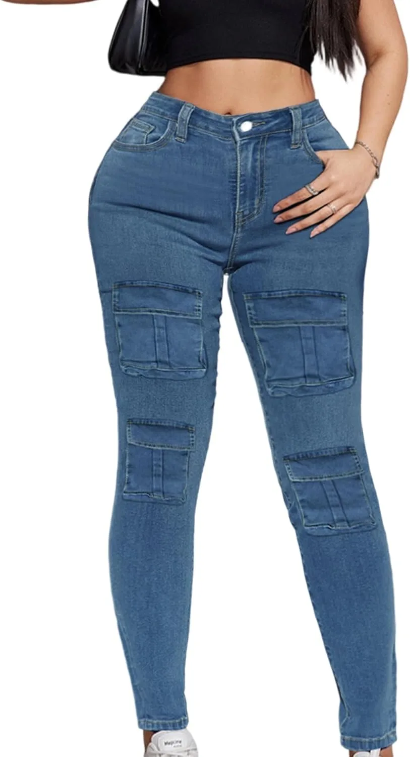 

Плюс сайз джинсы карго с множеством карманов QERINTE