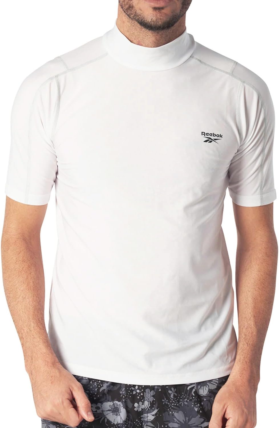 

Мужская футболка-рашгард Reebok 420780C, пуловер, модель Amphibious, с высоким воротником, коротким рукавом, белый