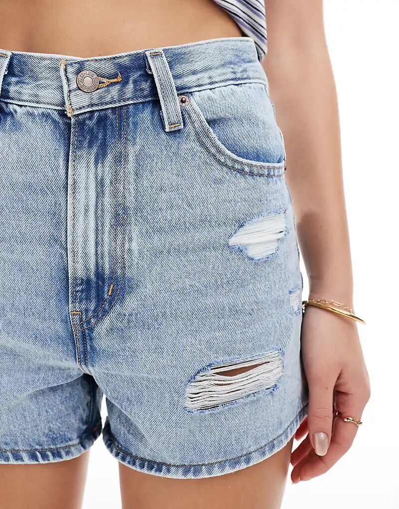 Шорты mom с высокой талией и потертостями светло-голубого цвета Levi's — фото 3