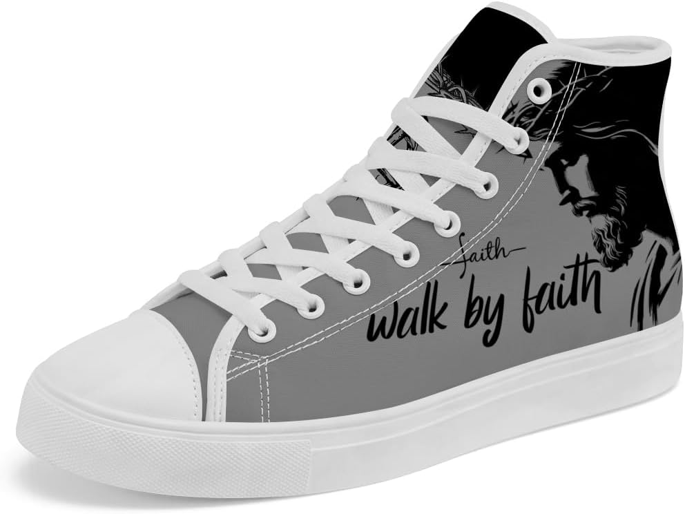 

Высокие кеды на шнуровке chebing Faith из холщовой ткани, христианские высокие кеды, повседневная обувь Walk by Faith для женщин и мужчин, 613 Gray