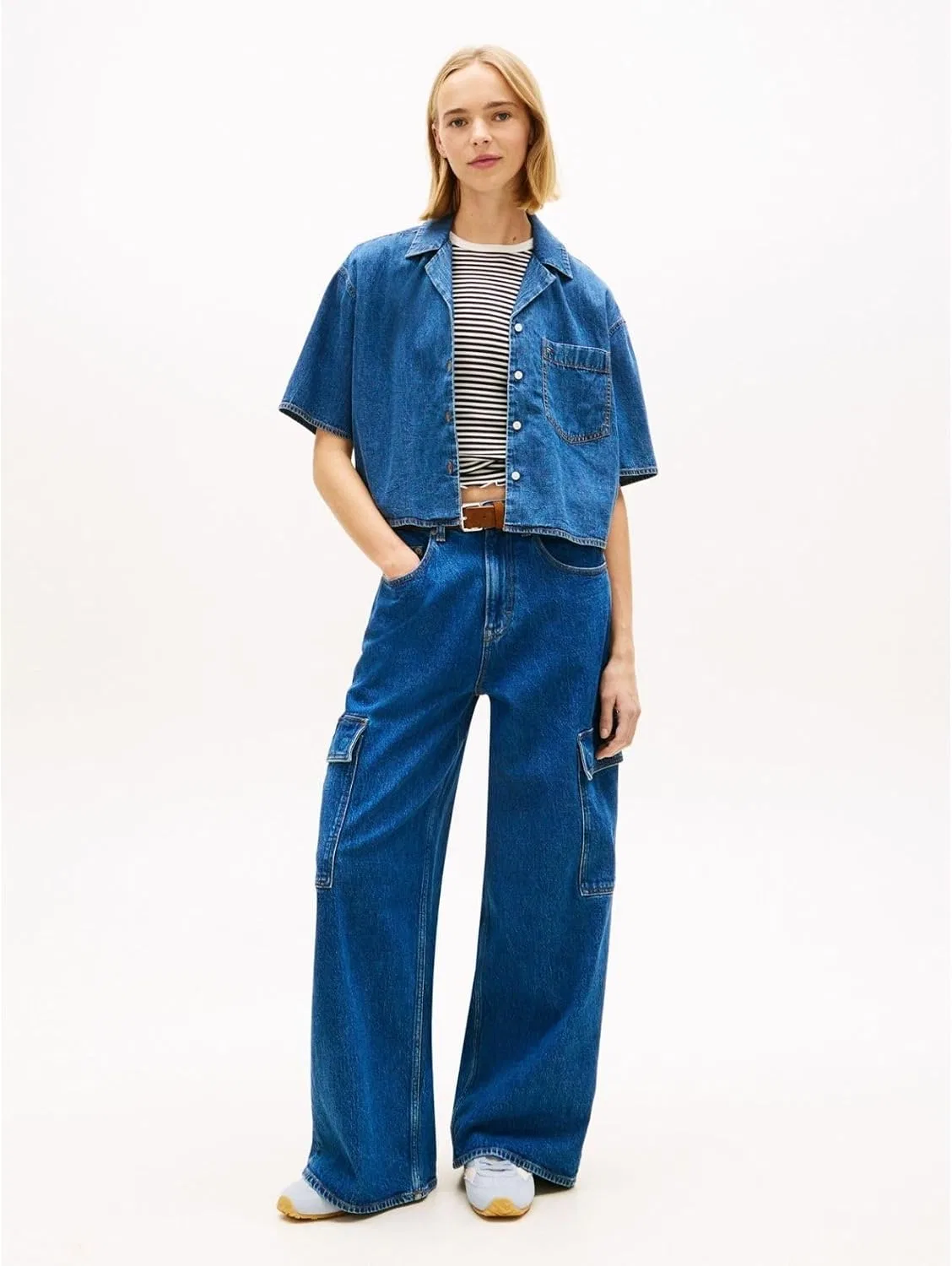 Блуза шамбре, укороченная DW22216, Tommy Hilfiger, индиго — фото 3