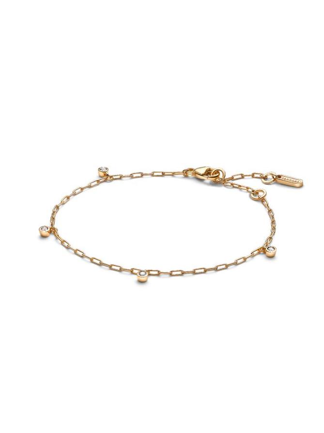 

Браслет Pandora Era Bezel Lab-Grown Diamond Dangle Paperclip Chain Bracelet, золото