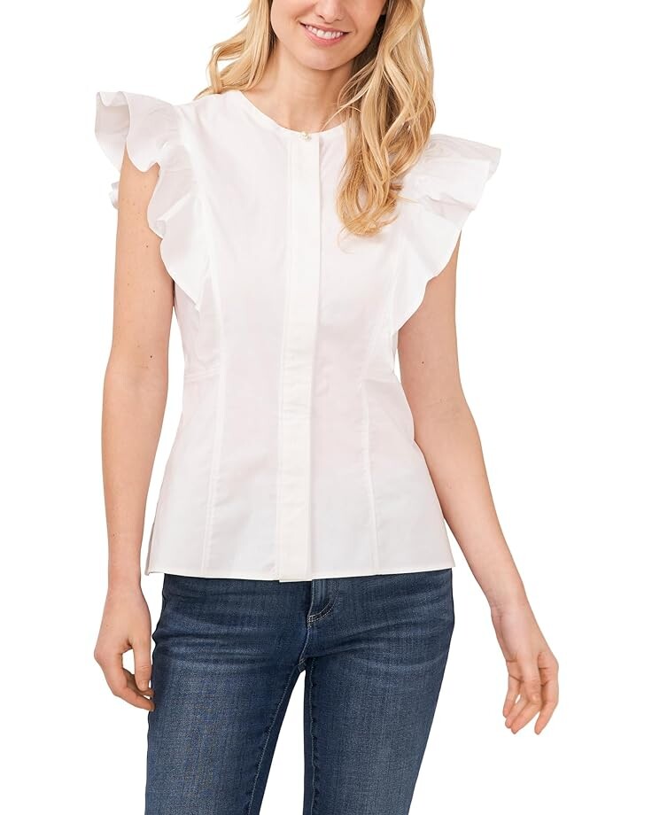 

Блуза CeCe Flutter Ruffle Sleeveless Cotton Poplin, цвет Ultra White