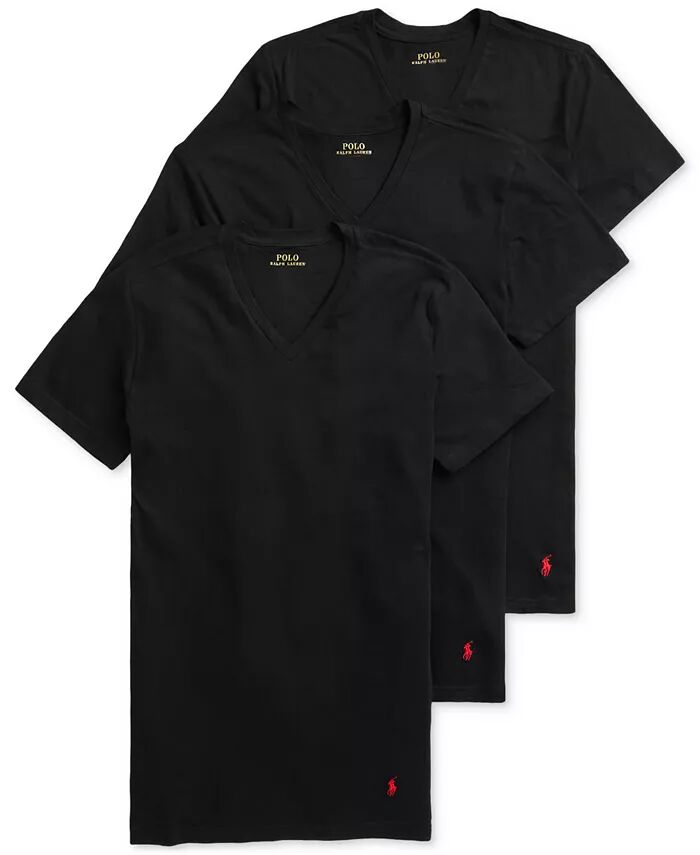 

Мужская облегающая майка с V-образным вырезом, 3 шт. в упаковке Polo Ralph Lauren, черный