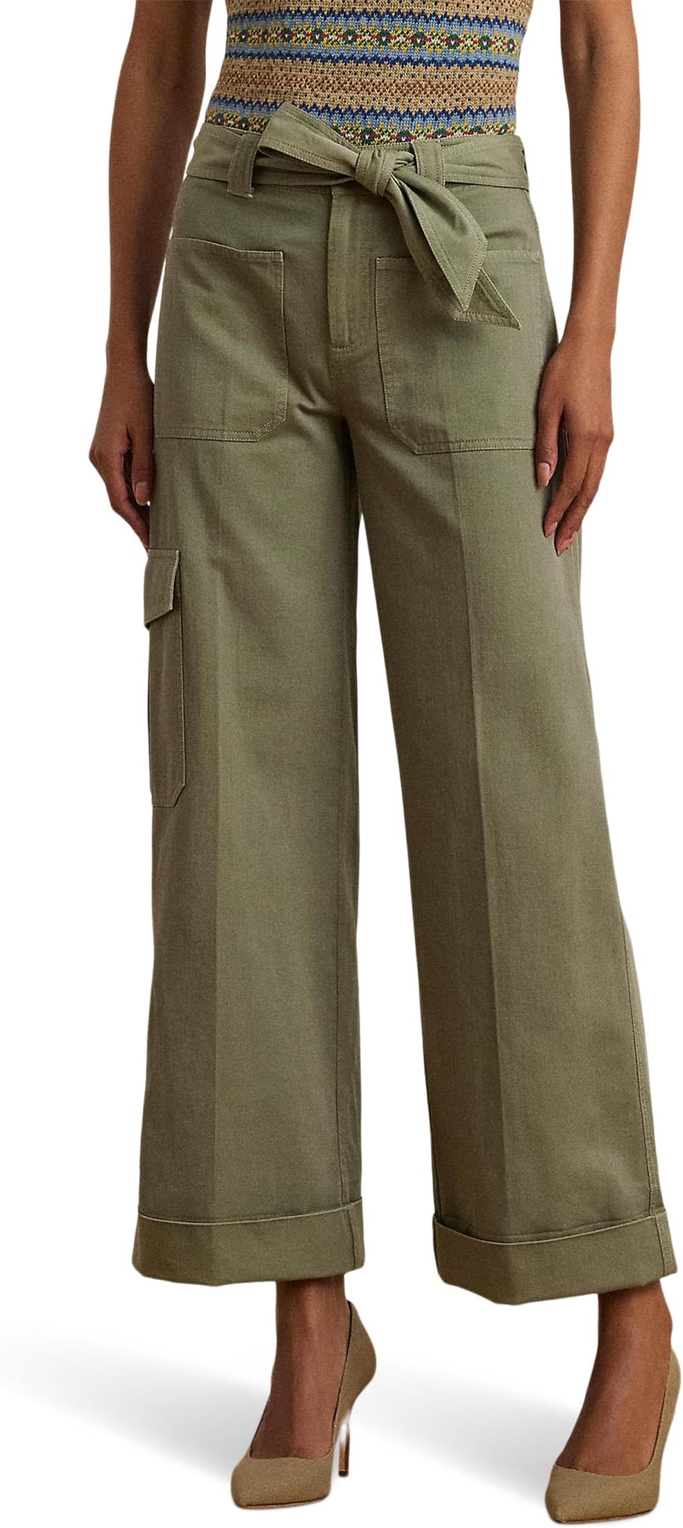 

Брюки Lauren Ralph Lauren Pleated Cotton Twill Wide-Leg Cargo Pants, цвет Sage Green