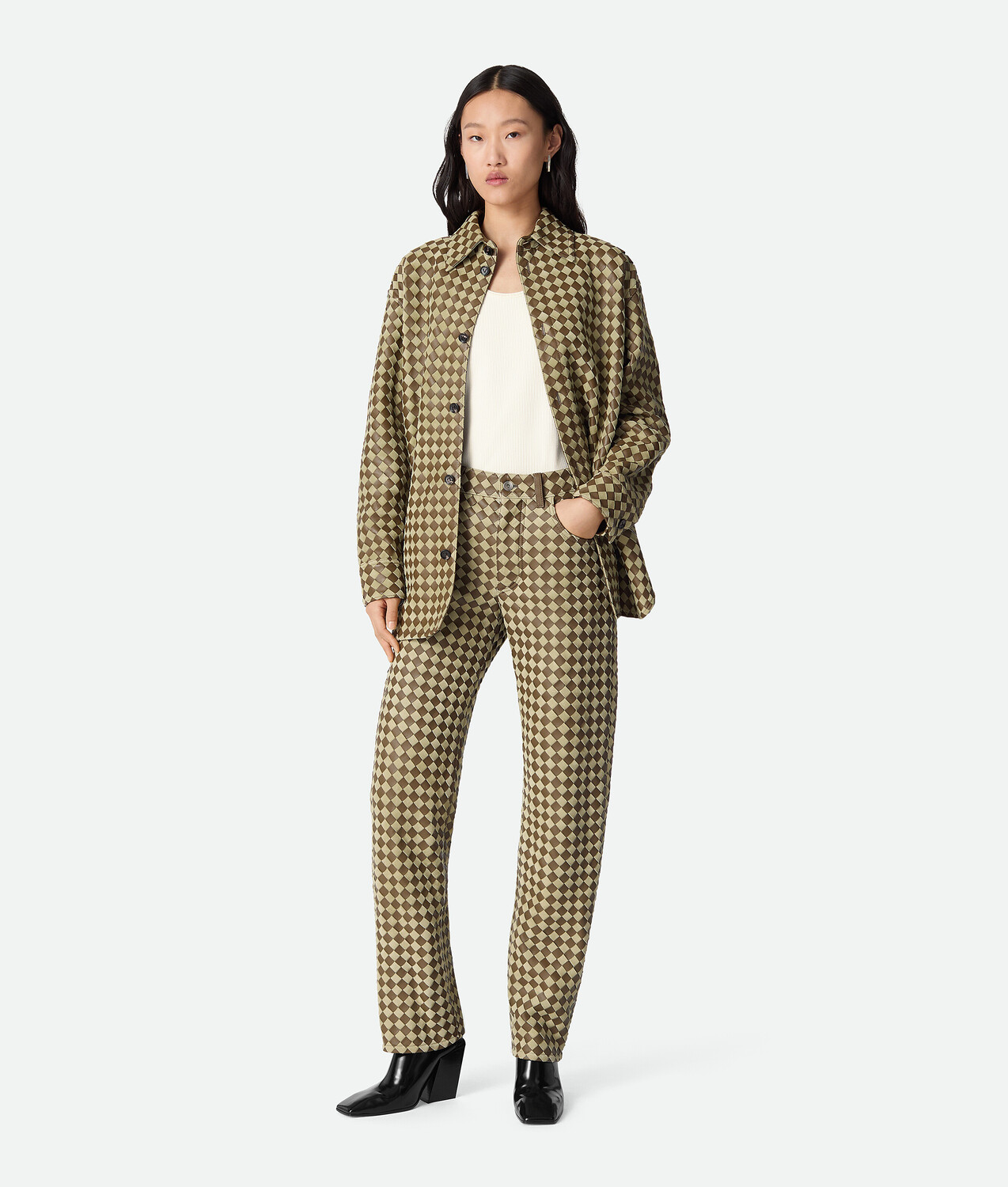 

Intrecciato leather and suede pants BOTTEGA VENETA, лиана/травертин