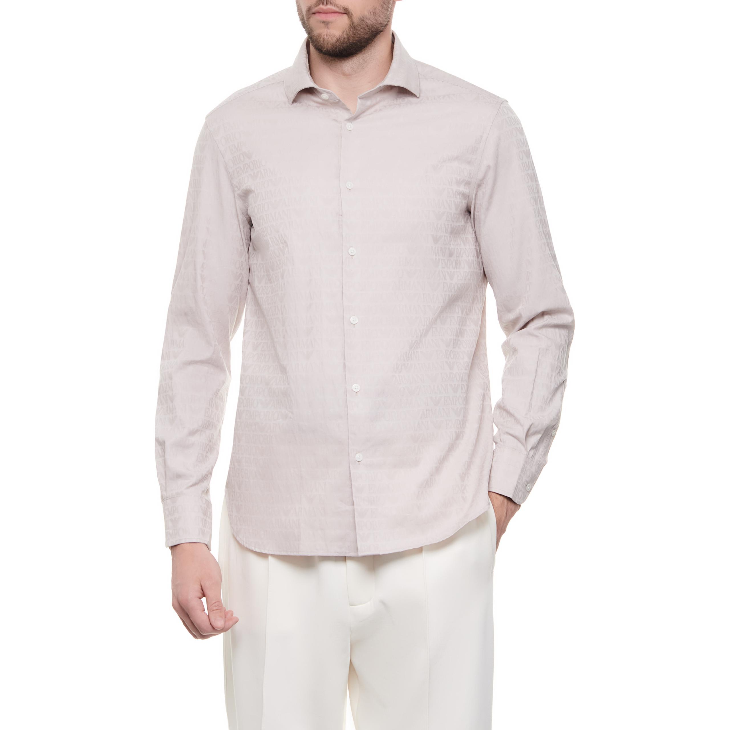 

Хлопковая рубашка с принтом логотипа EMPORIO ARMANI, Light Umber