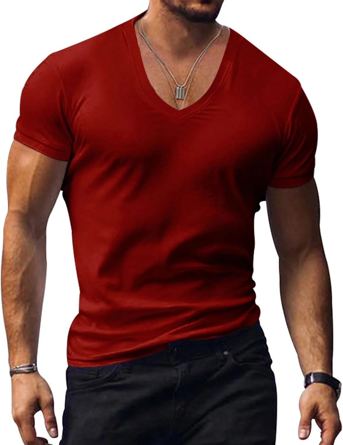 

Мужская футболка V-образного выреза Slim Fit Cotton SWJGLITTR