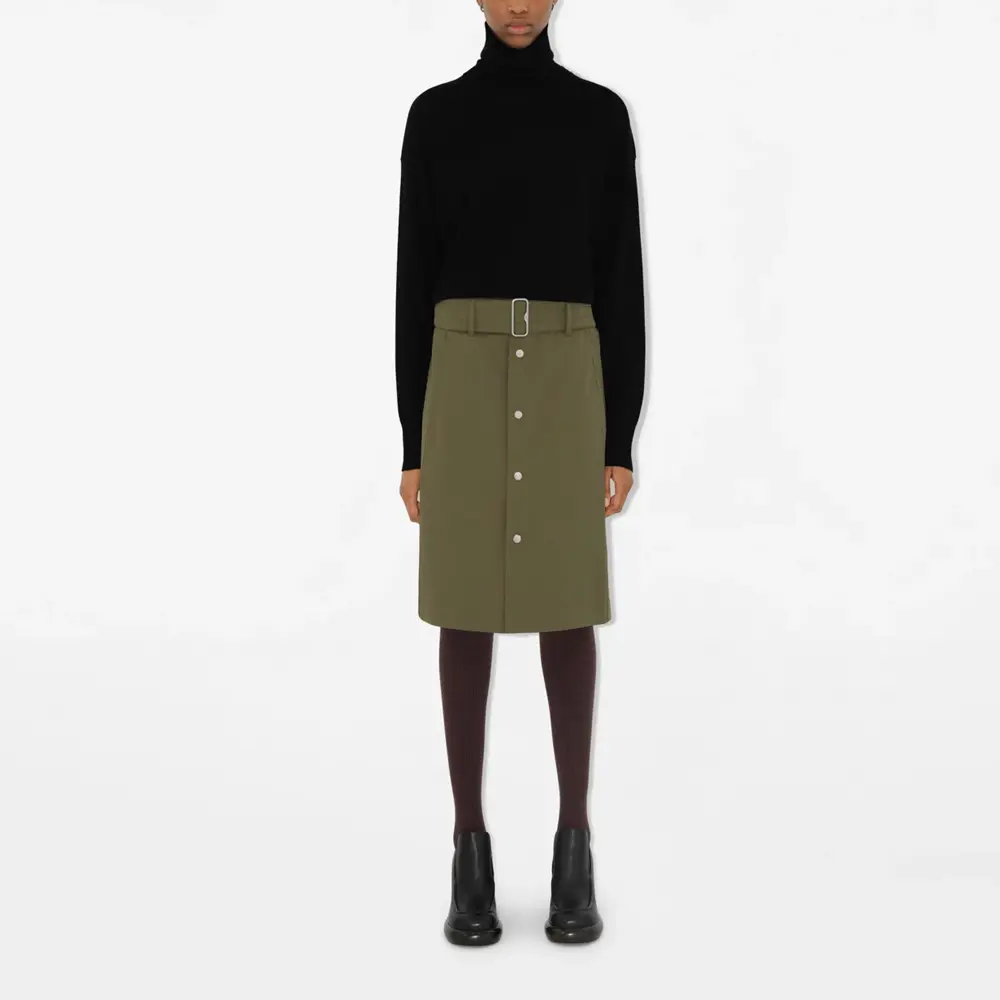 Burberry Длинная юбка-тренч из хлопка khaki — фото 4