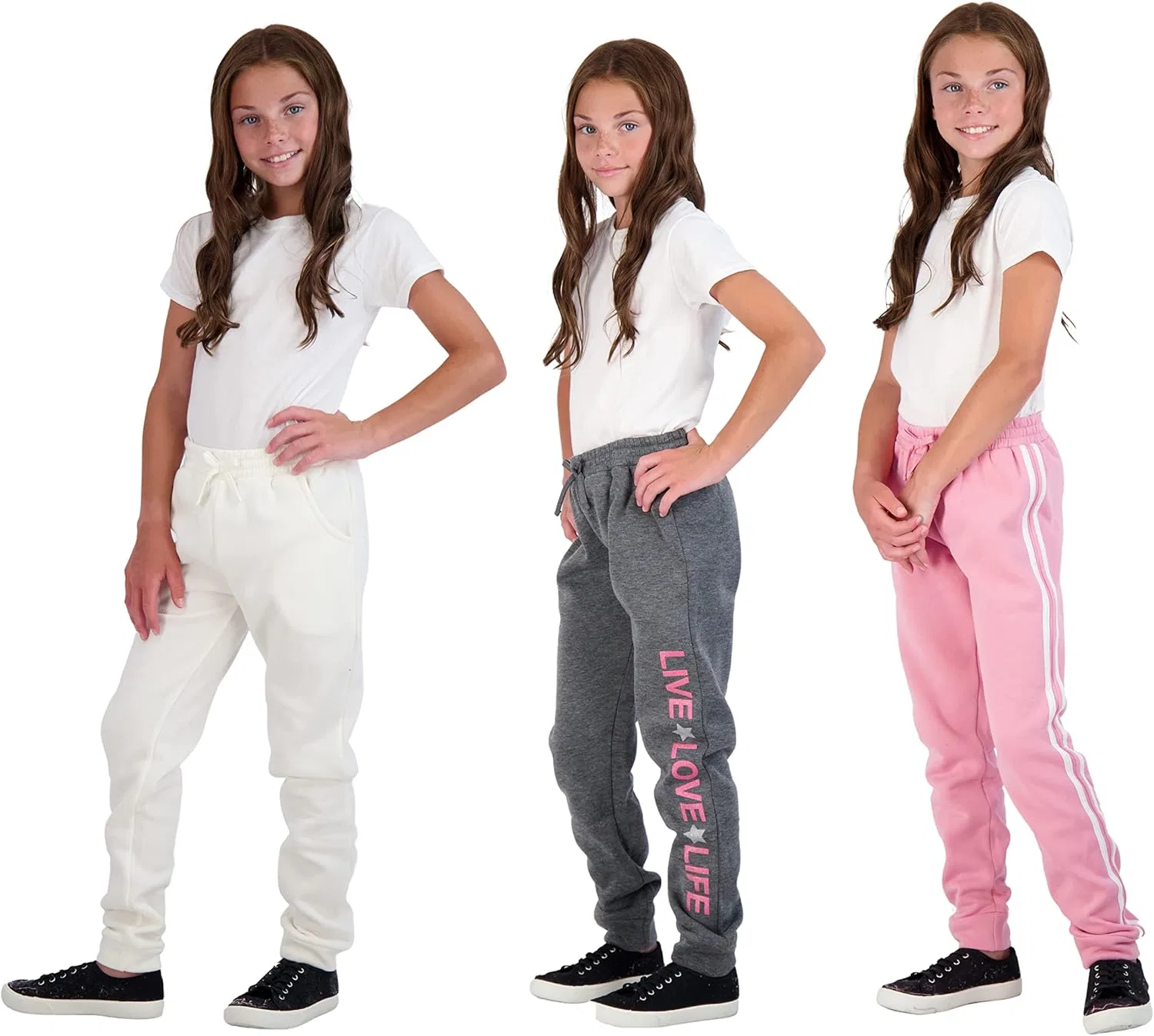 Комплект из 3 флисовых спортивных штанов Star Ride для девочек, Medium Pink-Cream-Charcoal — фото 3