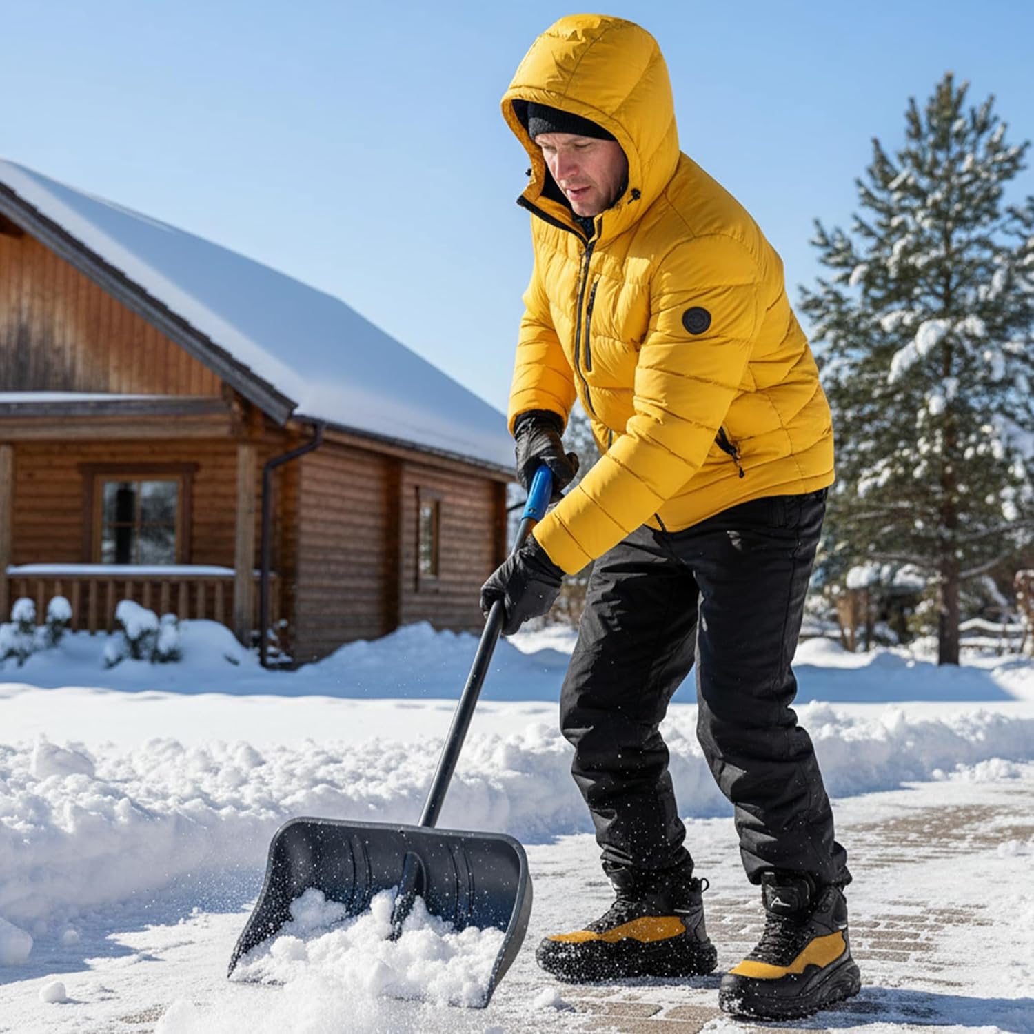 Зимние ботинки Ecetana Mens Snow: теплые, с меховой подкладкой, водонепроницаемые ботинки, удобные, легкие, короткие ботильоны, черный/желтый — фото 2