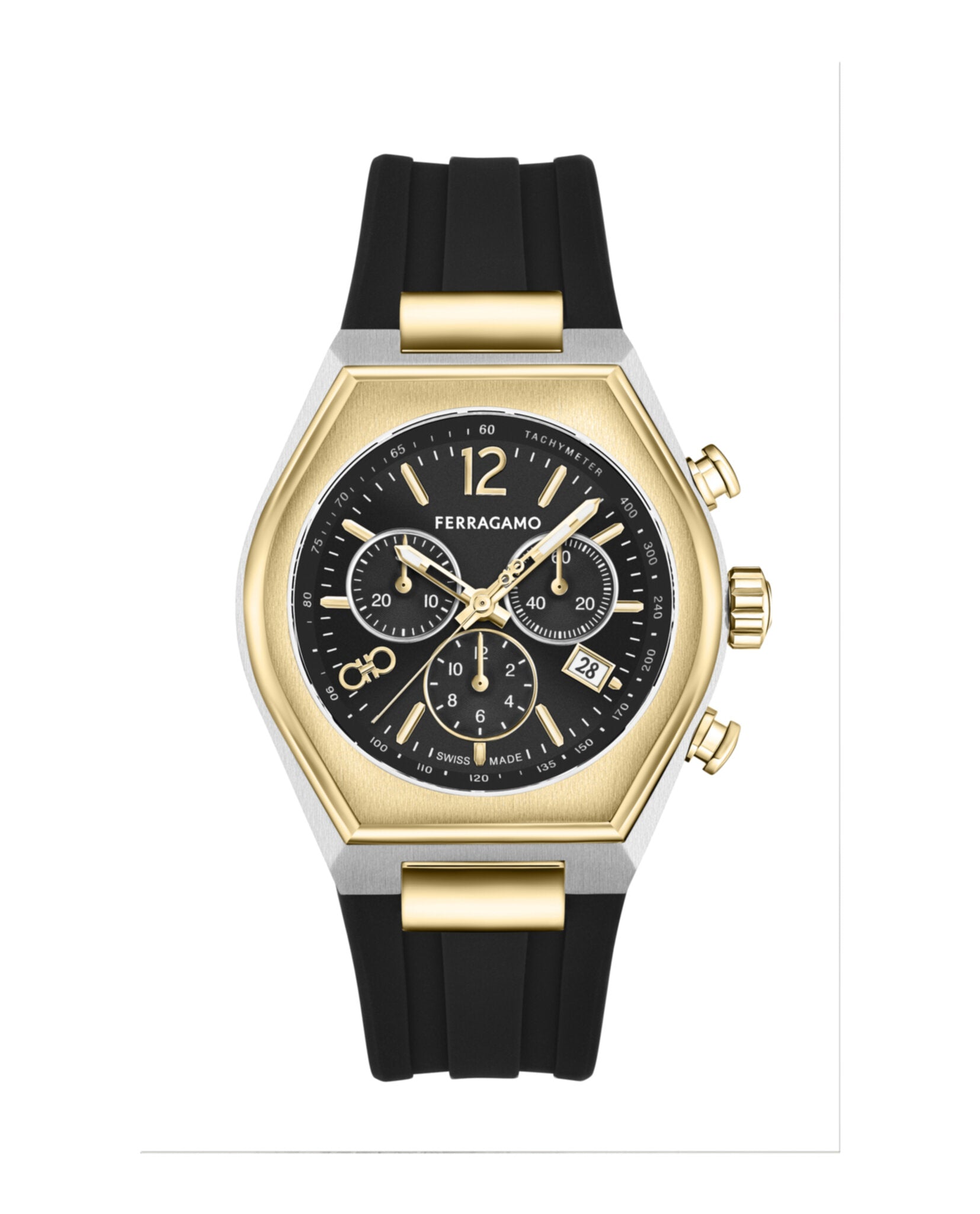 

Силиконовые часы Ferragamo Tonneu Chrono Salvatore Ferragamo, черный/золотой/черный