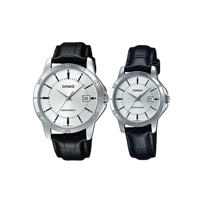 

Часы LTP кварцевый механизм натуральная кожа/натуральная кожа/тканевый ремешок унисекс серебристый циферблат CASIO, черный Strap+черный Strap (Matching Pairs)