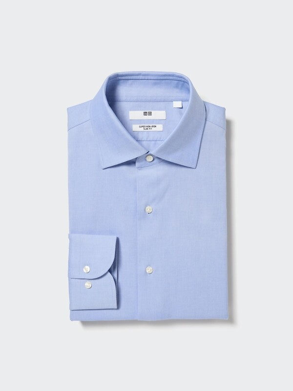 

Приталенная рубашка super non-iron slim fit воротник с полуприлегающим вырезом Uniqlo, голубой