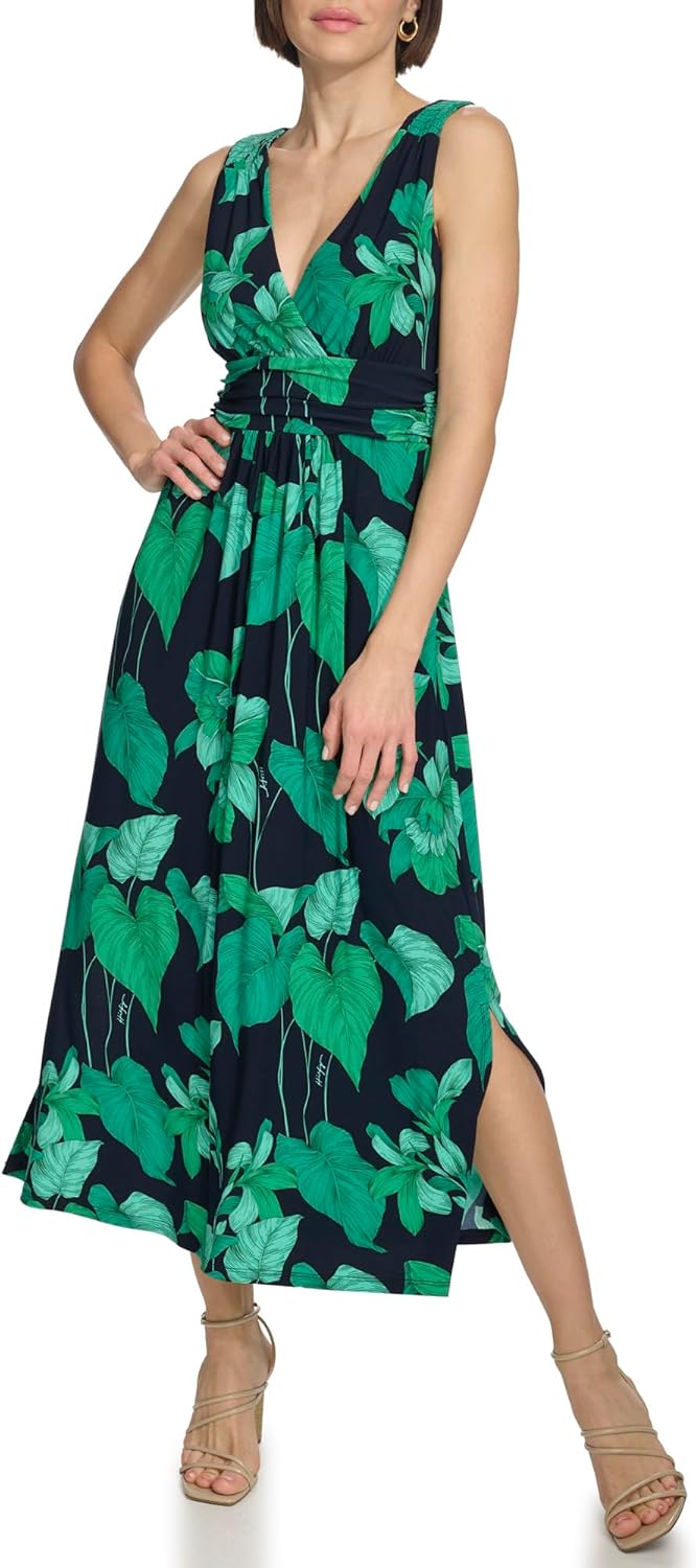 

Женское трикотажное платье-миди Tommy Hilfiger без рукавов с V-образным вырезом А-силуэта, Sky Captain/Carmine Rose