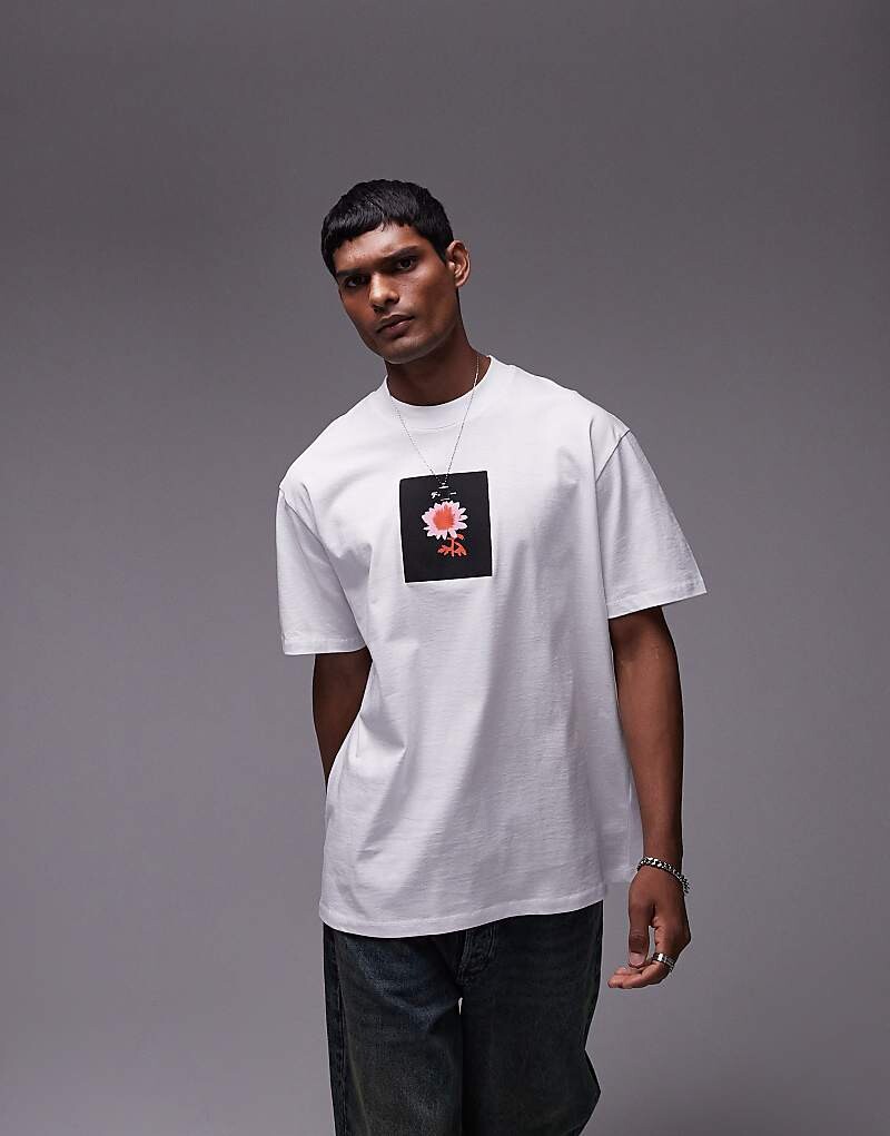 

Футболка оверсайз Topman белого цвета с японским цветочным принтом