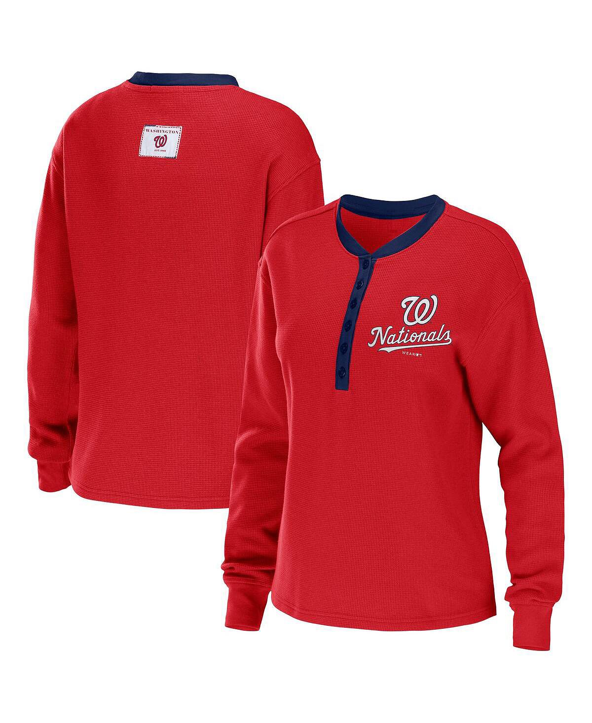 

Женская красная футболка с длинным рукавом Washington Nationals Waffle Henley WEAR by Erin Andrews, красный