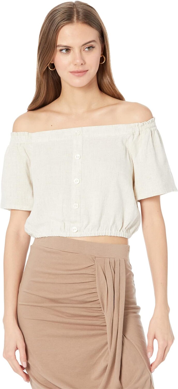 

Топ bobi Los Angeles Off Shoulder Button Crop Top in Indio Linen, цвет Oatmeal