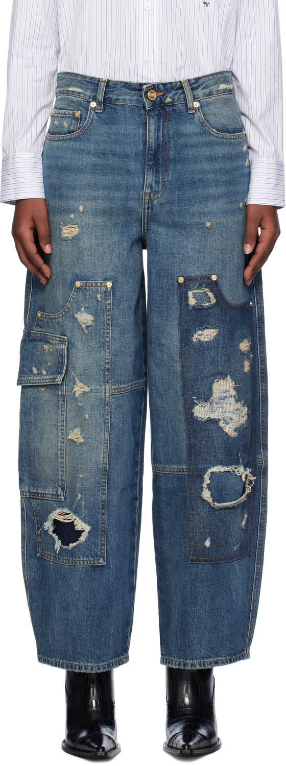 

Синие джинсы Carpenter с сильной потертостью GANNI, Mid blue vintage