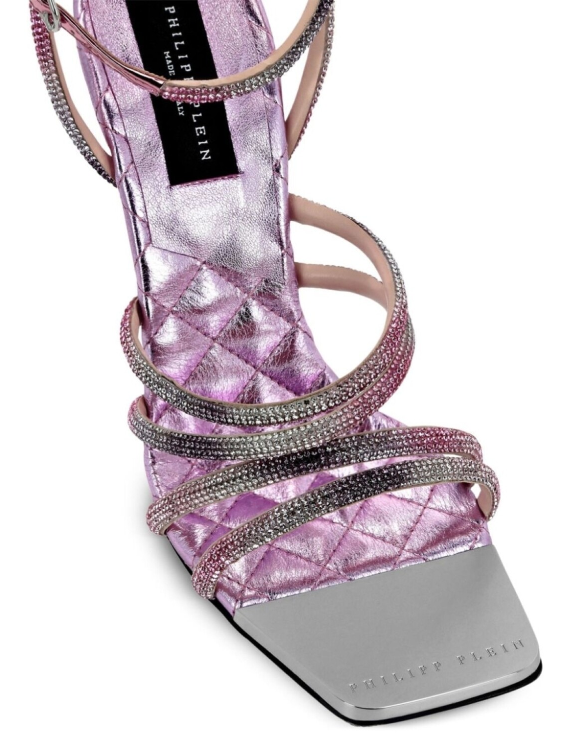 Philipp Plein босоножки Mirror Crystal 120 с заклепками, розовый — фото 3