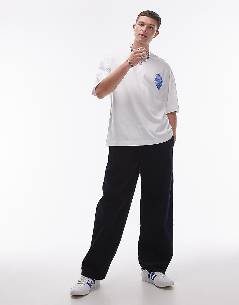 

Темно-синие вельветовые брюки широкого кроя Topman