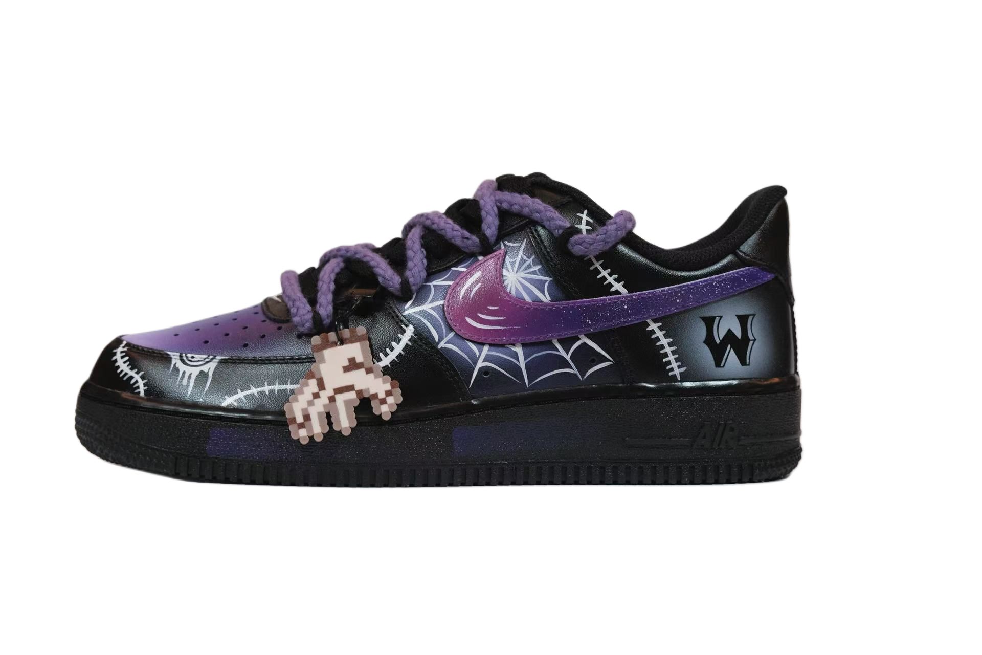 Nike Кроссовки Air Force 1 Dark Night Mystery, Wednesday, Witch, износостойкие низкие, для скейтбординга, унисекс, черный с фиолетовыми элементами — фото 3