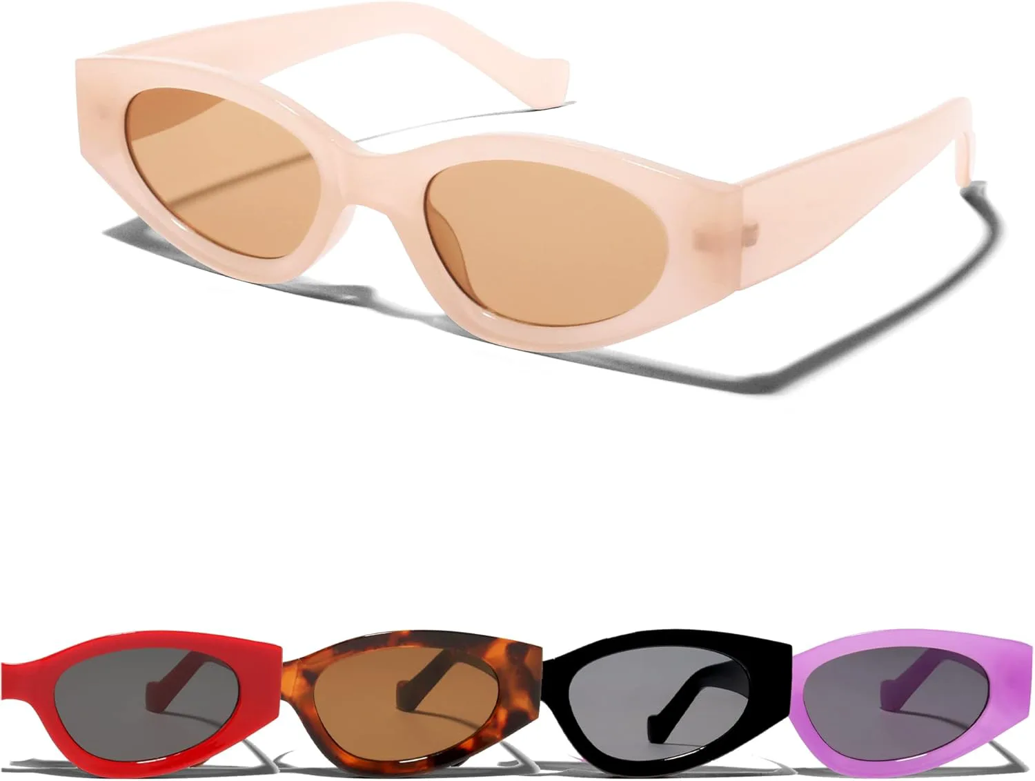 

Солнцезащитные очки ShadyVEU с геометрическим узором, в стиле ретро, ​​тонкие овальные линзы UV400, толстая оправа, для женщин и мужчин, Clear Frame / Black Lens