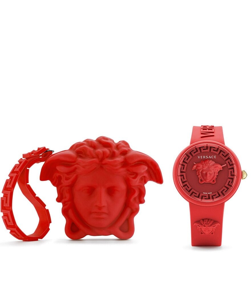 

Versace Часы унисекс Medusa Pop Кварцевые аналоговые часы с силиконовым ремешком, красный
