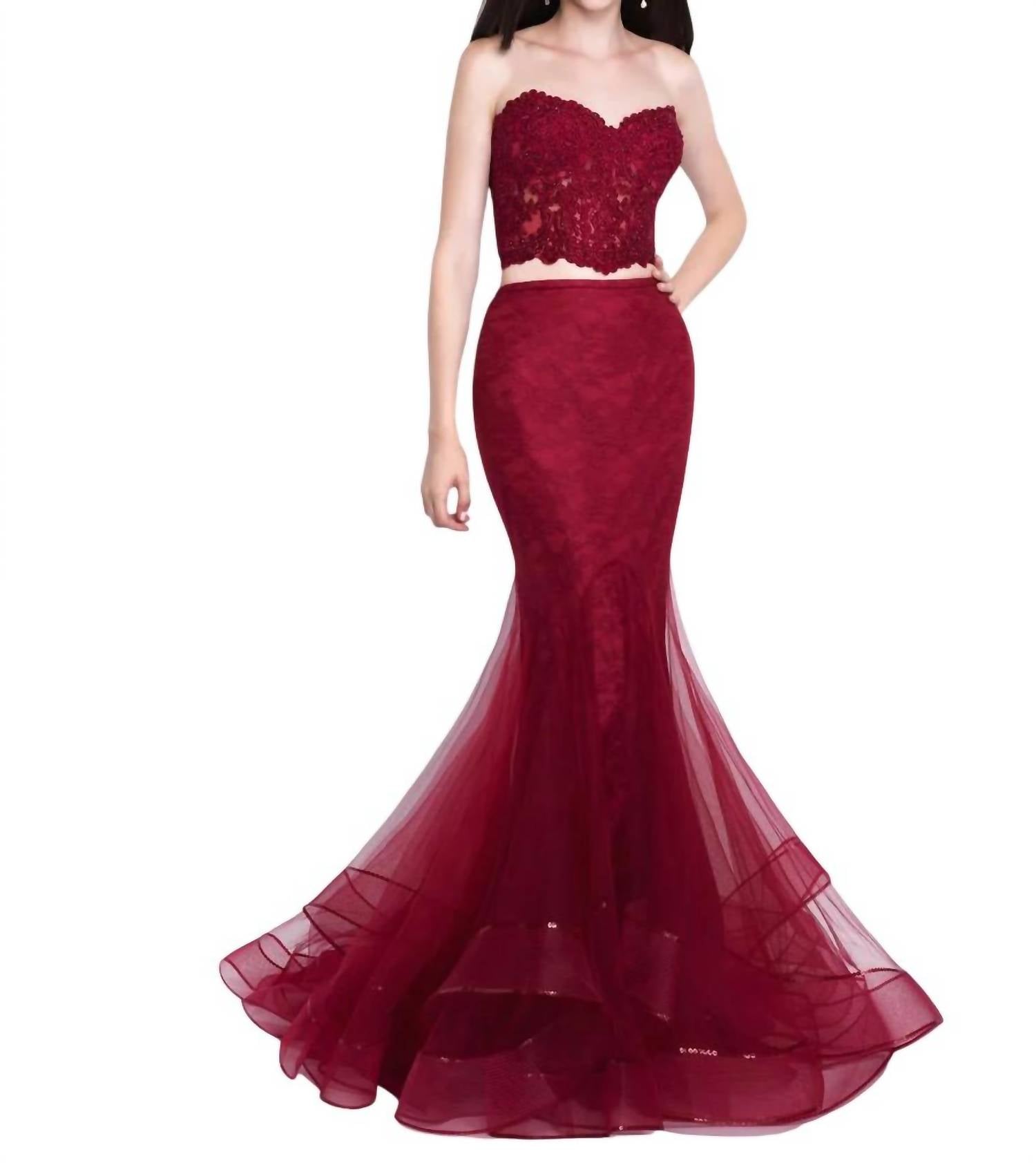 

Blush Prom Платье-русалка из тюля и кружева, состоящее из двух частей, цвета сангрии