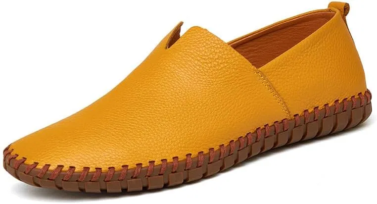 Лоферы кожаные Mens Non-Slip Loafers Leather Fashion Casual Shoes Outdoor Comfortable Walking Shoes Lightweight Oxfords, желтый Asifn