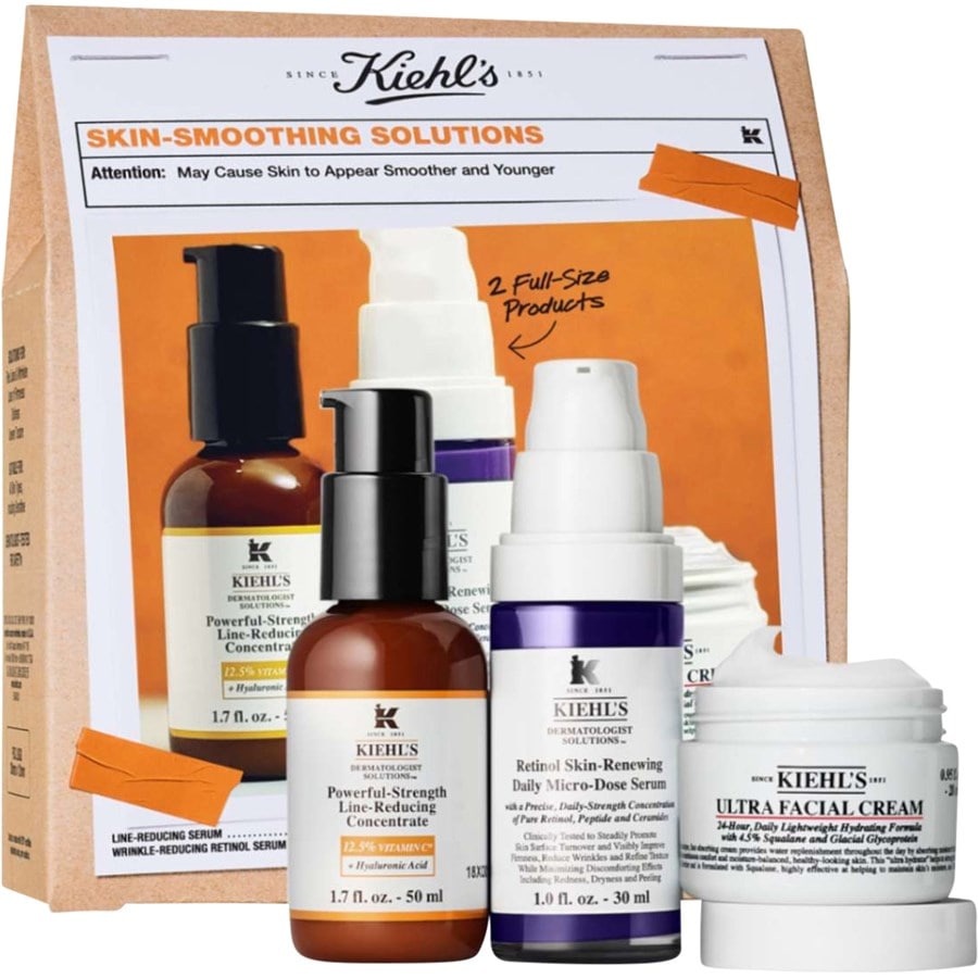 

Крем для лица Kiehl's Skin-Smoothing Solutions Set, Powerful-Strength Line-Reducing Concentrate 50 ml + Retinol Skin-Renewing Daily Micro-Dose Serum 30 ml + Ultra Facial Cream 28 ml / 1 Stk.