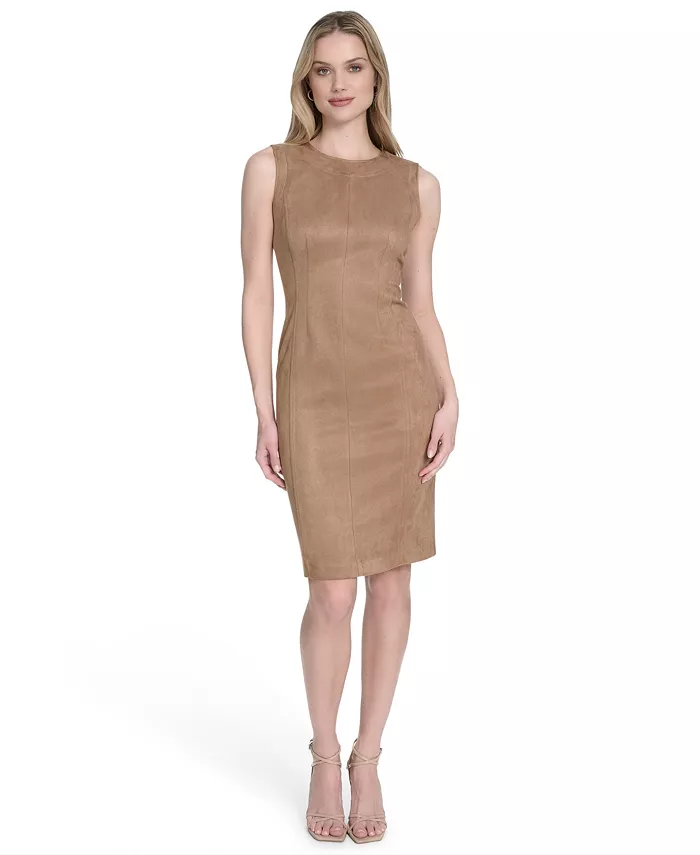 

Женское платье-футляр миди без рукавов Calvin Klein, коричневый/бежевый