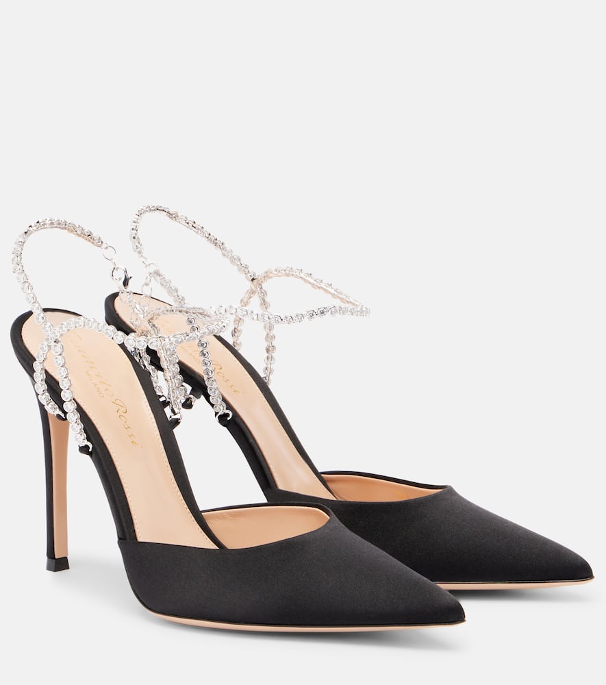 Атласные туфли-лодочки с кристаллами Gianvito Rossi, Black