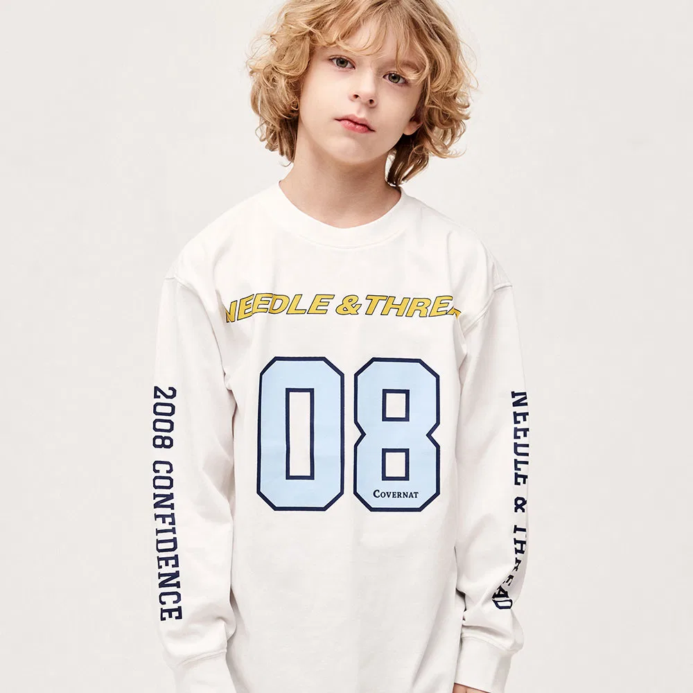 Детская футболка с длинным рукавом с типографикой 08 белая от Covernat Kids