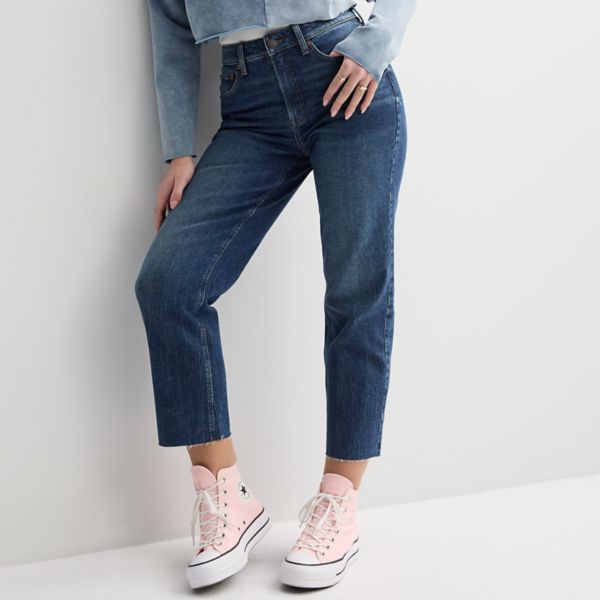 

Джинсы прямые укороченные завышенные для девушек с зауженным силуэтом So, цвет dark