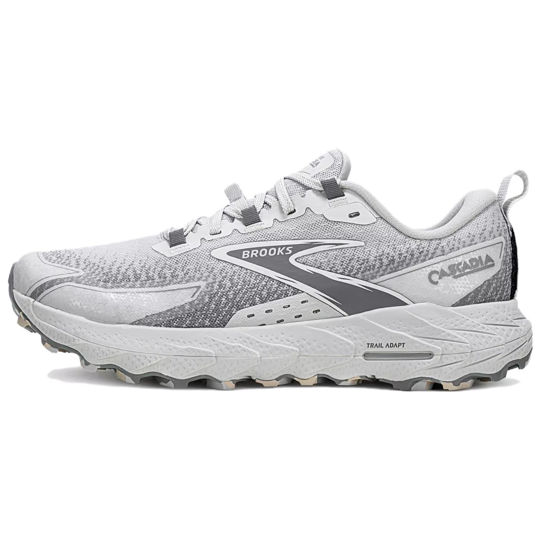 

Кроссовки для бега Cascadia18 противоскользящие износостойкие мужские низкие White Gray Brooks, Mushroom Gray/Light Iron Gray/Coconut Milk