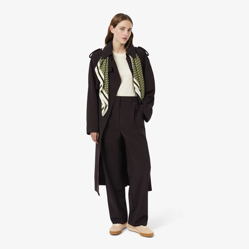 Брюки женские Lacoste, коричневые, из смесовой шерсти с защипами — фото 4