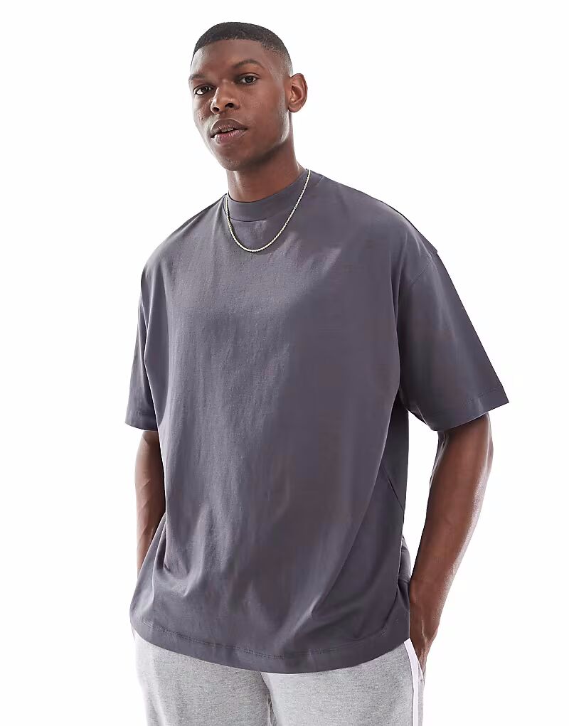 

Футболка Essentials свободного кроя с высоким воротом Asos Design, темно-серый