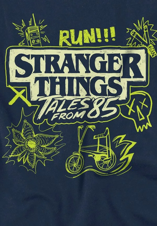 Футболка stranger things tales from 85 с граффити и светящимся рисунком Netflix, Dark Blue — фото 3
